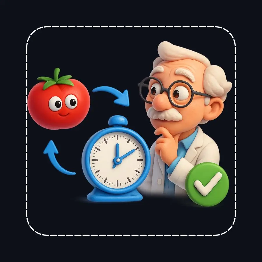 نمودار اینفوگرافیک آموزش مراحل تکنیک پومودورو برای افزایش تمرکز و مدیریت زمان