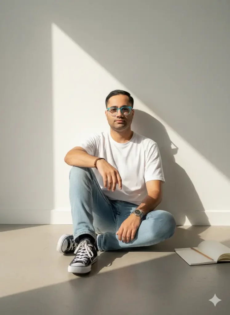 پرتره مینیمال و امروزی یک مرد با استایل کژوال، ساخته شده با پرامپت هوش مصنوعی برای یک عکس پروفایل خاص