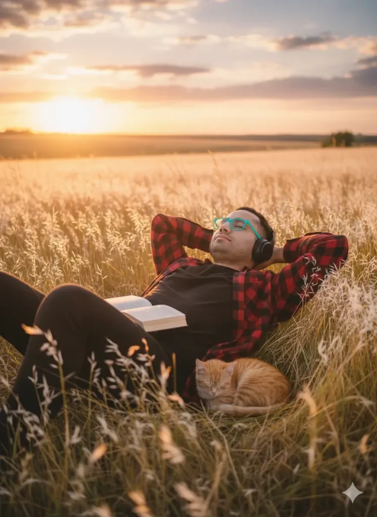 تصویر آرامش در طبیعت هنگام غروب