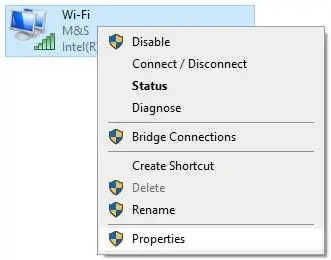 انتخاب Properties برای تغییر DNS در ویندوز