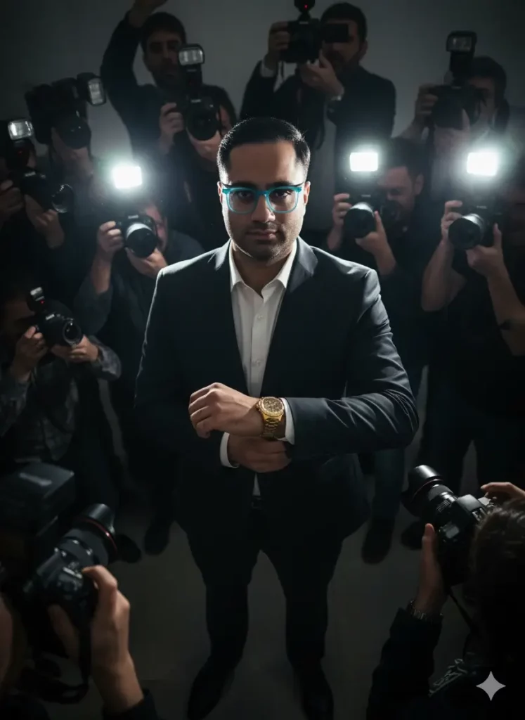  عکس پروفایل با هوش مصنوعی به سبک سلبریتی، در محاصره پاپاراتزی‌ها و فلش دوربین.