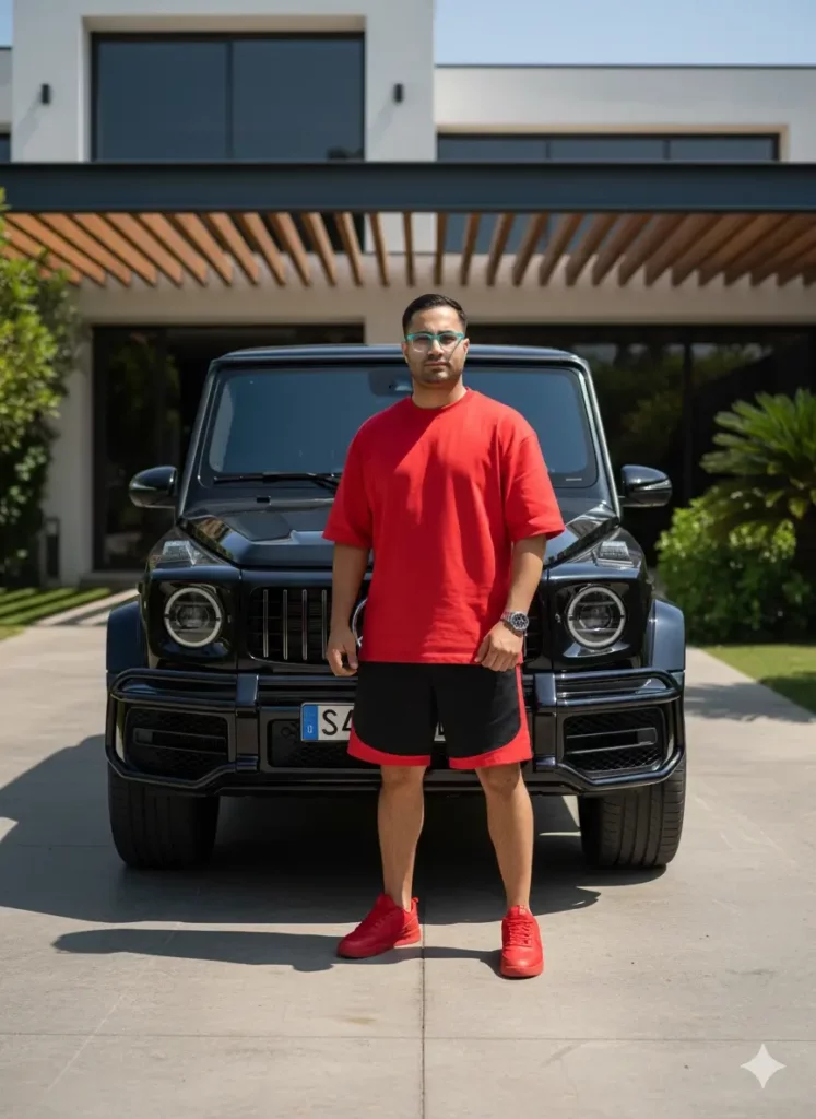 نمونه ساخت عکس پروفایل تمام قد مرد در کنار مرسدس بنز با هوش مصنوعی