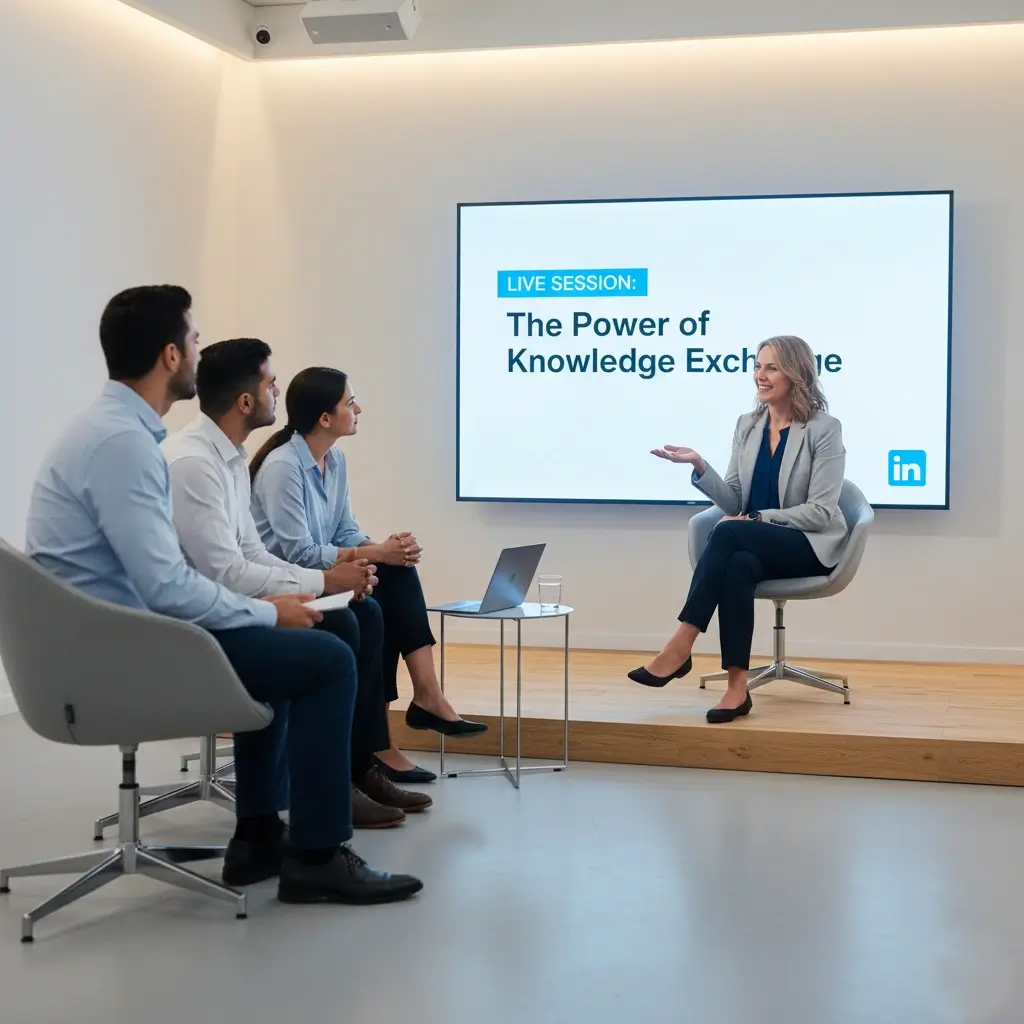  فردی در حال ساخت برند شخصی و به اشتراک گذاری دانش در مورد مهارت های عصر هوش مصنوعی.