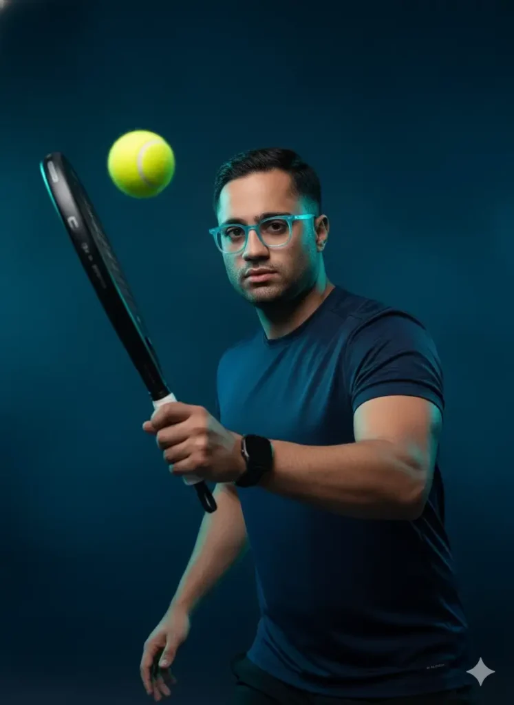 پرامپت عکس پروفایل ورزشی سینمایی برای بازیکن تنیس یا پدل.