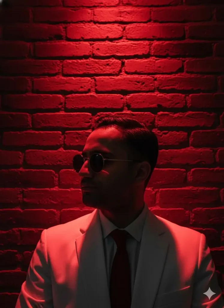  پرامپت عکس پروفایل اینستاگرام با نور نئون قرمز و تم مودی.