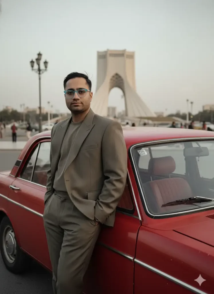 پرامپت عکس پروفایل با تم نوستالژیک تهران دهه ۷۰ و پیکان قرمز.