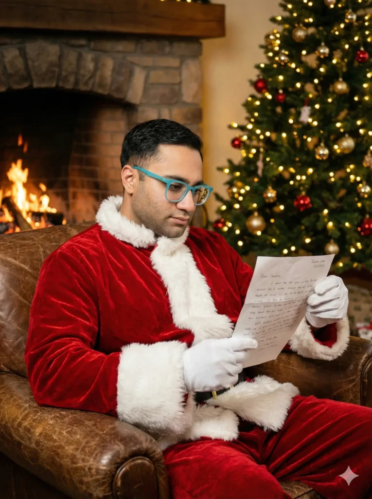 بابانوئل در حال خواندن نامه