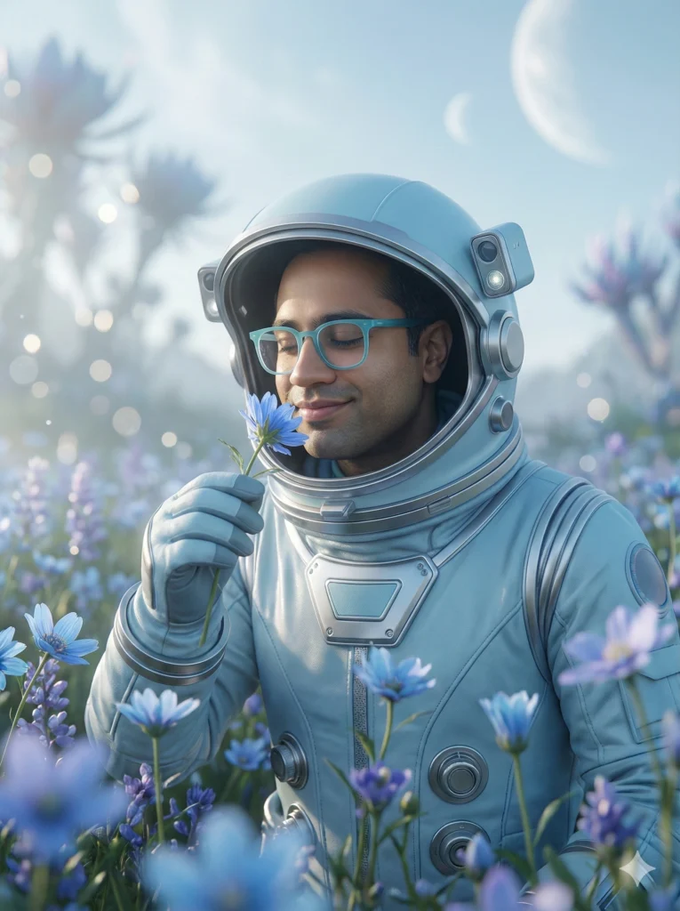 ساخت عکس پروفایل فضانورد با هوش مصنوعی در میان گلها