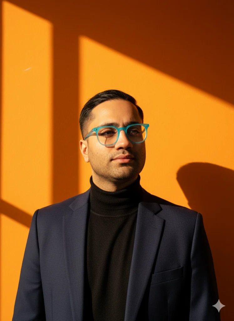 پرامپت عکس پروفایل با پس زمینه نارنجی و استایل فشن