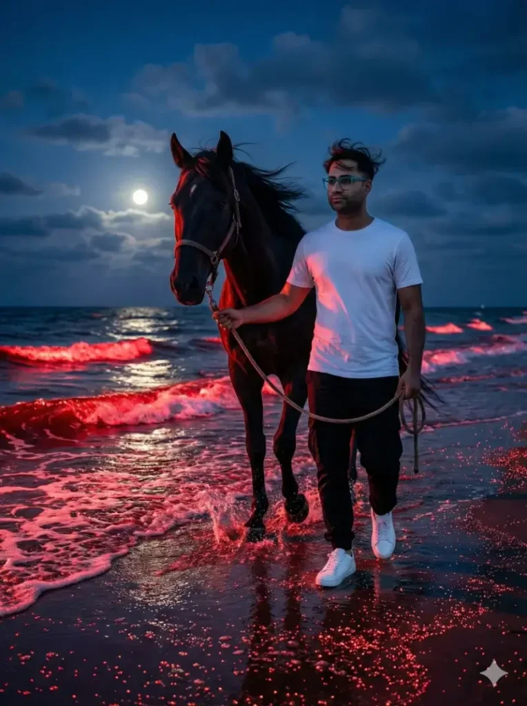 پرامپت عکس پروفایل خاص و سینمایی در ساحل شبانه