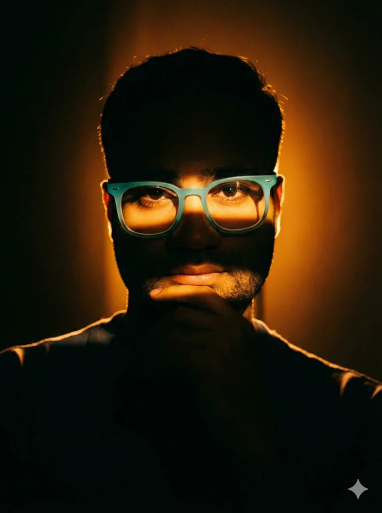 پرتره مردانه با استایل سینمایی نوآر دهه ۹۰ و نور سبز لیمویی، تولید شده با پرامپت نانو بنانا.